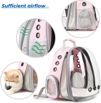 Lollimeow Cat Carrier Backpack, Bubble Expandable Backpack Carrier, Pets and Small Dogs,Airline-Approved, Designed for Travel, Hiking, Walking & Outdoor Use (Front Expandable-Pink)