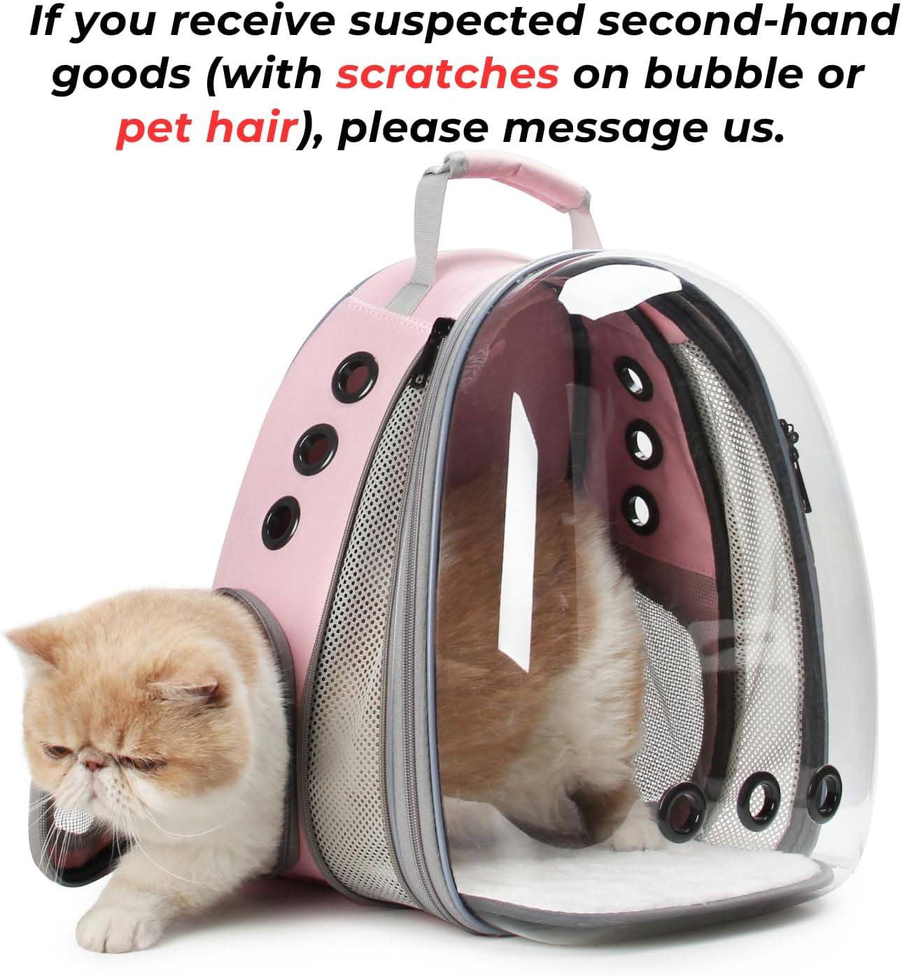 Lollimeow Cat Carrier Backpack, Bubble Expandable Backpack Carrier, Pets and Small Dogs,Airline-Approved, Designed for Travel, Hiking, Walking & Outdoor Use (Front Expandable-Pink)