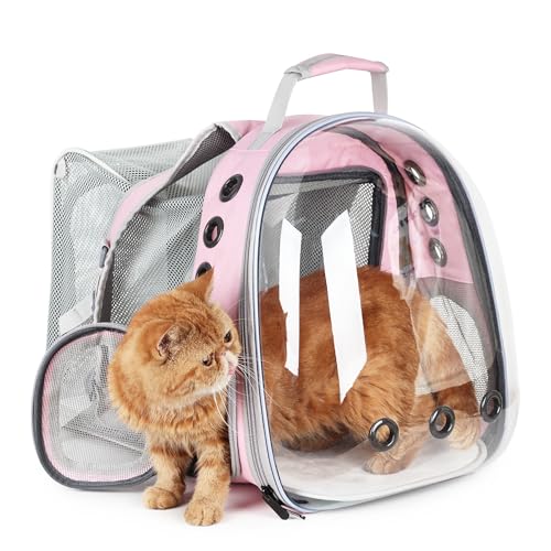 Lollimeow Cat Carrier Backpack, Bubble Expandable Backpack Carrier, Pets and Small Dogs,Airline-Approved, Designed for Travel, Hiking, Walking & Outdoor Use (Front Expandable-Pink)