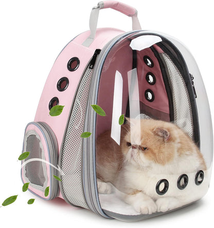 Lollimeow Cat Carrier Backpack, Bubble Expandable Backpack Carrier, Pets and Small Dogs,Airline-Approved, Designed for Travel, Hiking, Walking & Outdoor Use (Front Expandable-Pink)